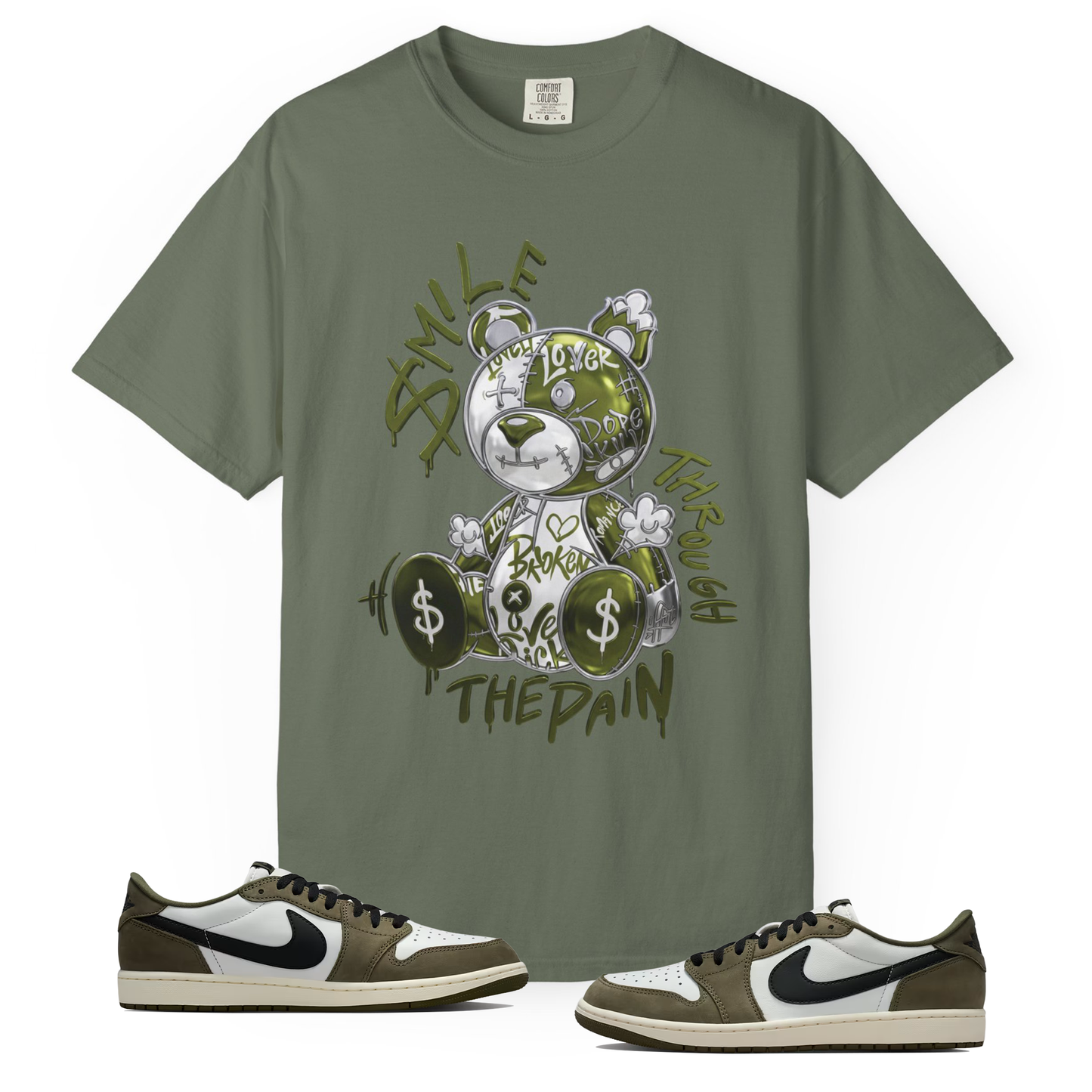 Medium Olive 1s Tee23Kicks Smile Through The Pain T-Shirt